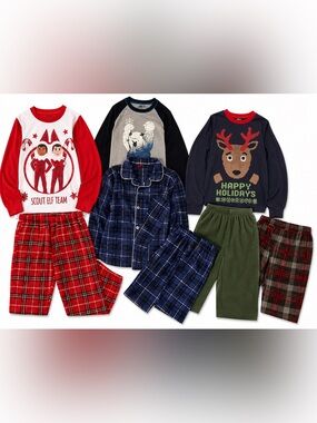 Christmas Pajama Bundle Youth M 8/10 Elf Reindeer Snowman 3 Mix and Match Sets
